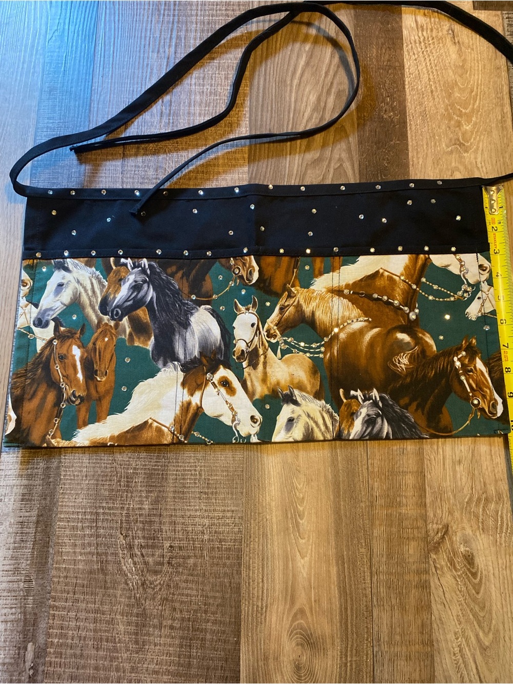 Equestrian Print Half Apron with Black Studded Waistband